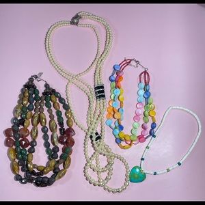 Vintage Jewelry Lot Estate Costume Multi-Color Stone/Pearl Necklace Lot of 4
